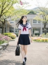 Đồ Seifuku Nữ Sinh Nhật Áo Trắng 3 Sọc - Váy Xanh Đen