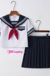 Đồ Seifuku Nữ Sinh Nhật Áo Trắng 3 Sọc - Váy Xanh Đen