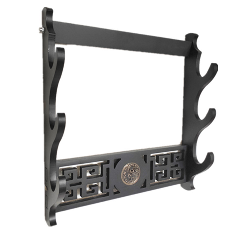 Giá Để Kiếm Treo Tường Màu Đen 2 Tầng Hình Thái Cực Có Hoa Văn Mạ Vàng Loại Cao Cấp