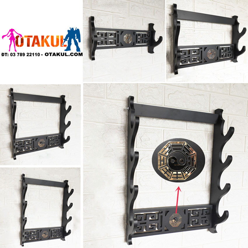 Giá Để Kiếm Treo Tường Màu Đen 4 Tầng Hình Thái Cực Mạ Vàng Loại Cao Cấp