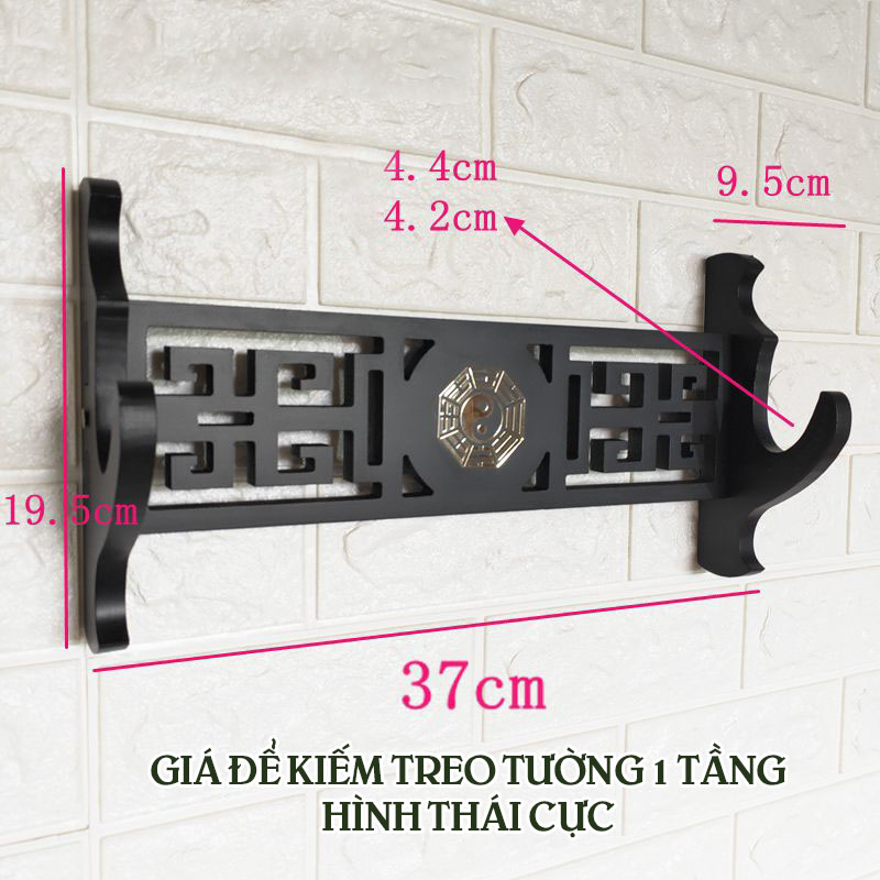 Giá Để Kiếm Treo Tường Màu Đen 4 Tầng Hình Thái Cực Mạ Vàng Loại Cao Cấp