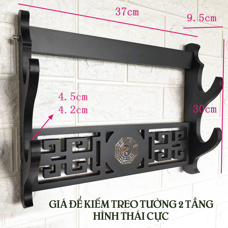 Giá Để Kiếm Treo Tường Màu Đen 4 Tầng Hình Thái Cực Mạ Vàng Loại Cao Cấp