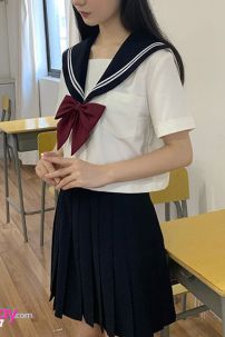 Trang Phục Seifuku Nữ Sinh Nhật Áo Trắng 2 Sọc - Váy Xanh Đen Cơ Bản