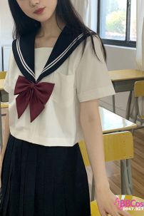 Trang Phục Seifuku Nữ Sinh Nhật Áo Trắng 2 Sọc - Váy Xanh Đen Cơ Bản