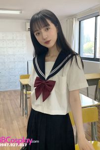Trang Phục Seifuku Nữ Sinh Nhật Áo Trắng 2 Sọc - Váy Xanh Đen Cơ Bản