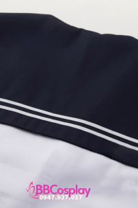 Trang Phục Seifuku Nữ Sinh Nhật Áo Trắng 2 Sọc - Váy Xanh Đen Cơ Bản