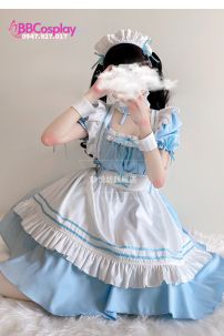 Trang Phục Nàng Hầu Maid Xanh Nhạt Viền Xanh Phối Nơ Đáng Yêu