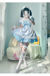 Trang Phục Nàng Hầu Maid Xanh Nhạt Viền Xanh Phối Nơ Đáng Yêu