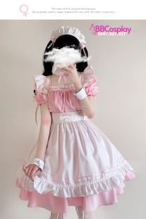 Đồ Nàng Hầu Maid Màu Hồng Viền Hồng