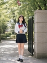 Đồ Seifuku Nữ Sinh Nhật Cơ Bản - Áo Trắng 2 Sọc Váy Xanh Đen Tay Dài