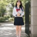 Đồ Seifuku Nữ Sinh Nhật Cơ Bản - Áo Trắng 2 Sọc Váy Xanh Đen Tay Dài