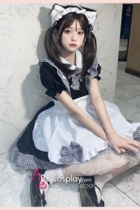 Trang Phục Nàng Hầu Maid Đen Trắng Viền Caro Đen
