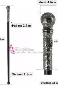 Gậy Quý Tộc Đầu Tròn Vàng Trắng Khắc Hoa Văn Đơn Giản