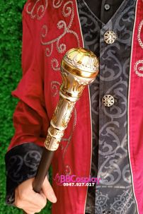 Gậy Quý Tộc Đầu Tròn Vàng Trắng Khắc Hoa Văn Đơn Giản