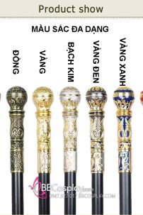 Gậy Quý Tộc Đầu Tròn Vàng Trắng Khắc Hoa Văn Đơn Giản