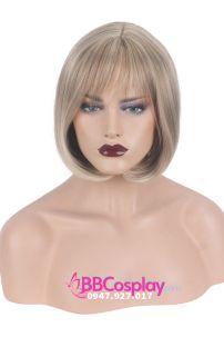 Tóc Giả Ngắn Vàng Khói Mái Thưa