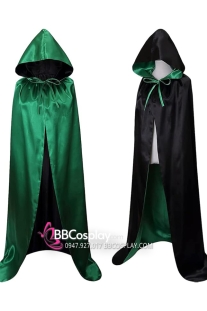 Áo Choàng 2 Lớp Vải Phi Bóng Có Nón - Xanh Lá Đen
