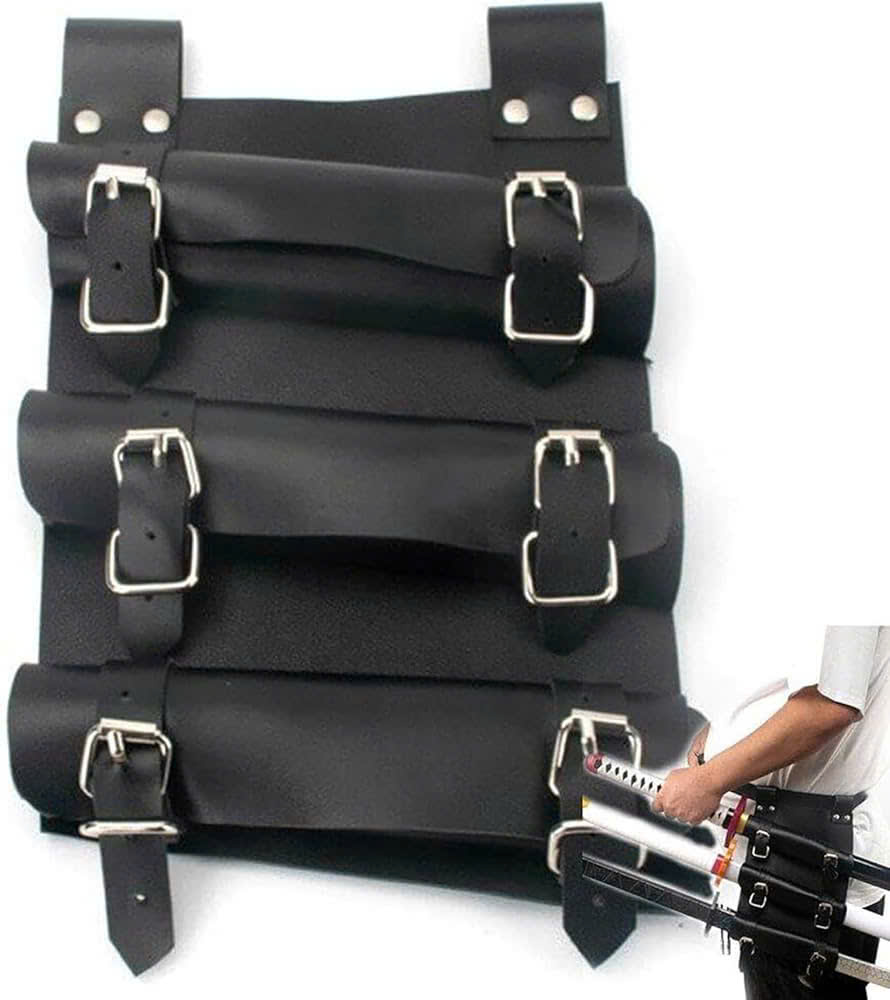 Thắt Lưng Đeo Kiếm - Đai Da Đeo Kiếm - Thắt Lưng Gắn Bao Kiếm Loại 3 Kiếm Cao Cấp Màu Đen