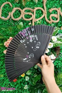 Quạt Gỗ Nhật Đen Hoa Đào Giá Rẻ