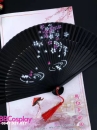 Quạt Gỗ Nhật Đen Hoa Đào Giá Rẻ
