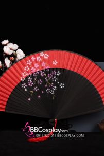 Quạt Uchiwa Đen Phối Đỏ Hoa