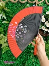 Quạt Uchiwa Đen Phối Đỏ Hoa