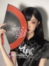Quạt Uchiwa Đen Phối Đỏ Hoa