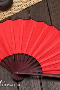 Quạt Xếp Trơn Cán Gỗ Mẫu Đỏ