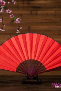Quạt Xếp Trơn Cán Gỗ Mẫu Đỏ