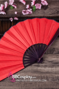 Quạt Xếp Trơn Cán Gỗ Mẫu Đỏ