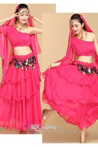 Đồ Múa Bụng Belly Dance Vai Chéo Màu Hồng
