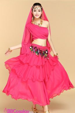 Trang Phục Múa Bụng Belly Dance Vai Chéo Màu Hồng