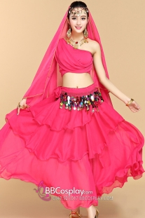 Trang Phục Múa Bụng Belly Dance Vai Chéo Màu Hồng
