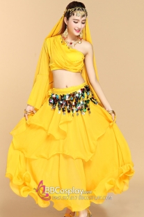 Trang Phục Múa Bụng Belly Dance Vai Chéo Màu Vàng