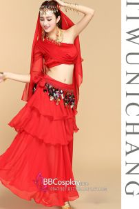 Đồ Múa Bụng Belly Dance Vai Chéo Màu Đỏ