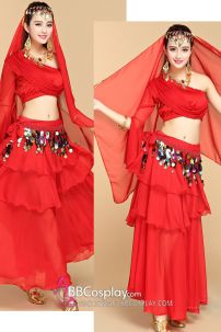 Đồ Múa Bụng Belly Dance Vai Chéo Màu Đỏ