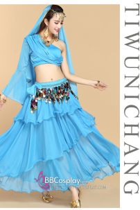 Đồ Múa Bụng Belly Dance Vai Chéo Màu Xanh Dương Nhạt