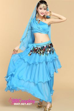 Trang Phục Múa Bụng Belly Dance Vai Chéo Màu Xanh Dương Nhạt