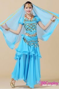 Trang Phục Ấn Độ Màu Xanh Nhạt Tay Ngắn