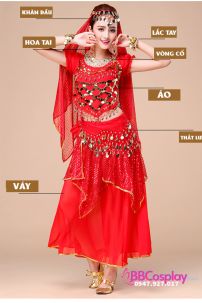 Đồ Ấn Độ Đỏ Tay Ngắn Váy Kim Tuyến