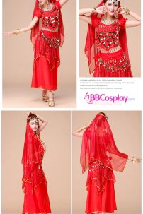 Đồ Ấn Độ Đỏ Tay Ngắn Váy Kim Tuyến