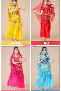 Đồ Ấn Độ Đỏ Tay Ngắn Váy Kim Tuyến