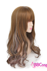 Tóc Xoăn Dài Màu Nâu Móc Lai Tím Xanh