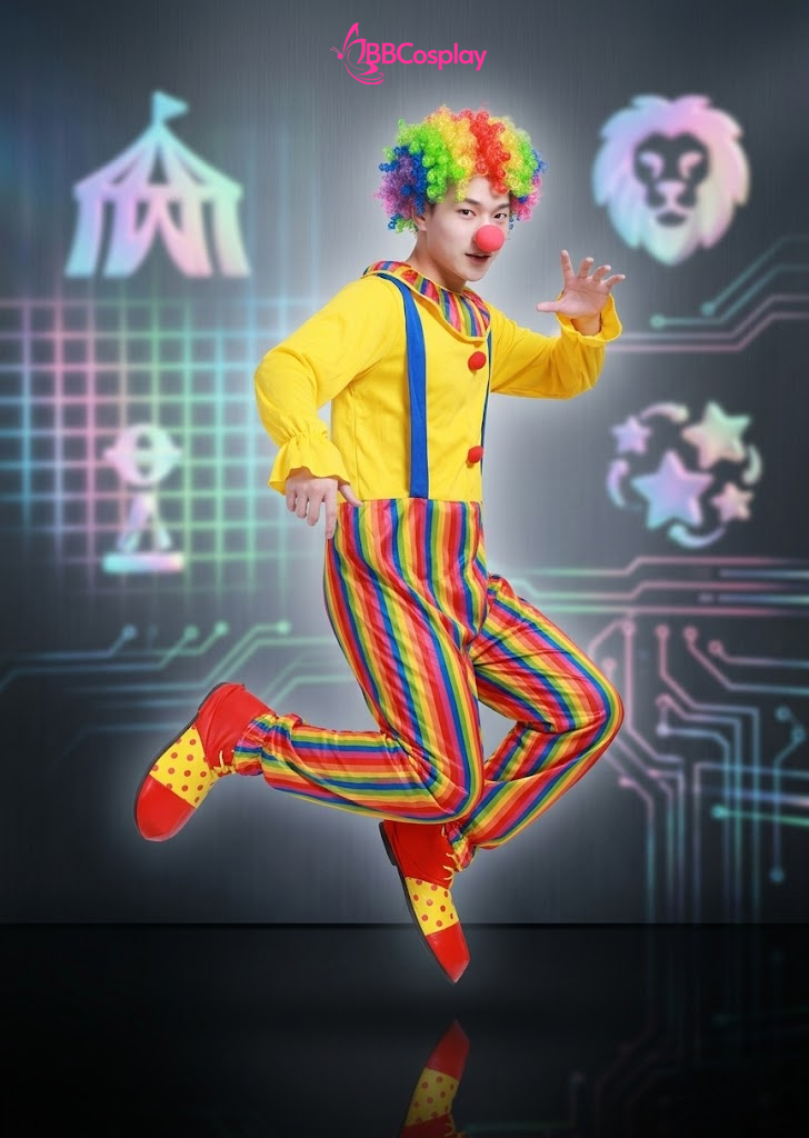 Trang Phục Chú Hề Nam Áo Vàng Quần Sọc 7 Màu