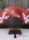 Quạt Xếp Nền Đỏ Hoa Và Bướm Trắng