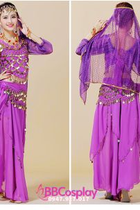 Đồ Cô Dâu Ấn Độ Tím Tay Dài Váy Nhọn