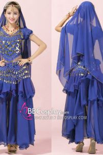 Đồ Múa Bụng Màu Xanh Sapphire Tay Ngắn