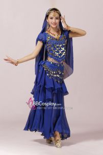 Đồ Múa Bụng Màu Xanh Sapphire Tay Ngắn