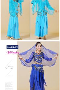 Đồ Cô Dâu Ấn Độ Xanh Nhạt Tay Dài Váy Nhọn