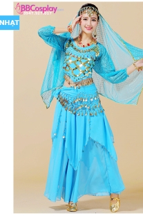 Trang Phục Cô Dâu Ấn Độ Xanh Nhạt Tay Dài Váy Nhọn